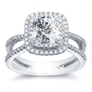 18kt White Gold Diamond Criss Cross Halo Engagement Ring - 1.35TCW