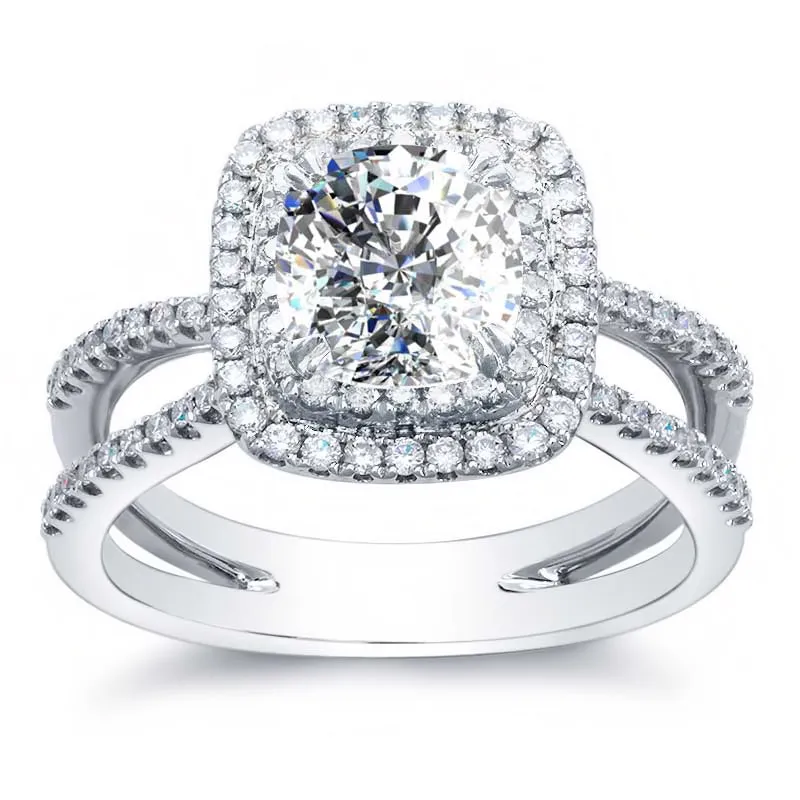 18kt White Gold Diamond Criss Cross Halo Engagement Ring - 1.35TCW