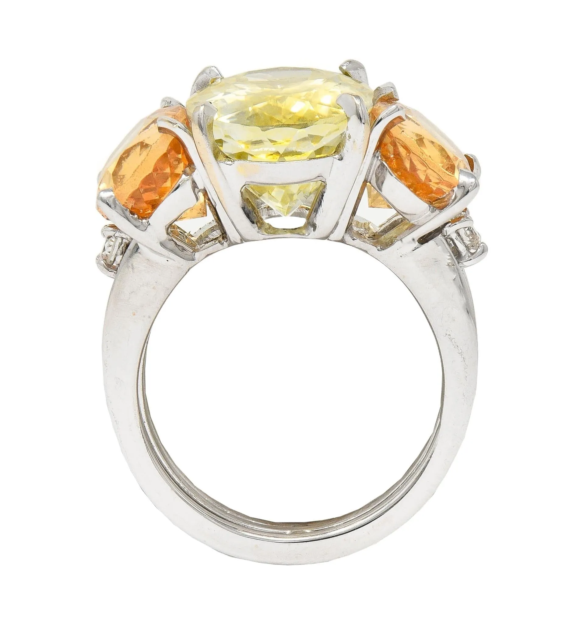 1980's 16.58 CTW No Heat Ceylon Yellow Sapphire Garnet Diamond 18 Karat White Gold Vintage Ring GIA