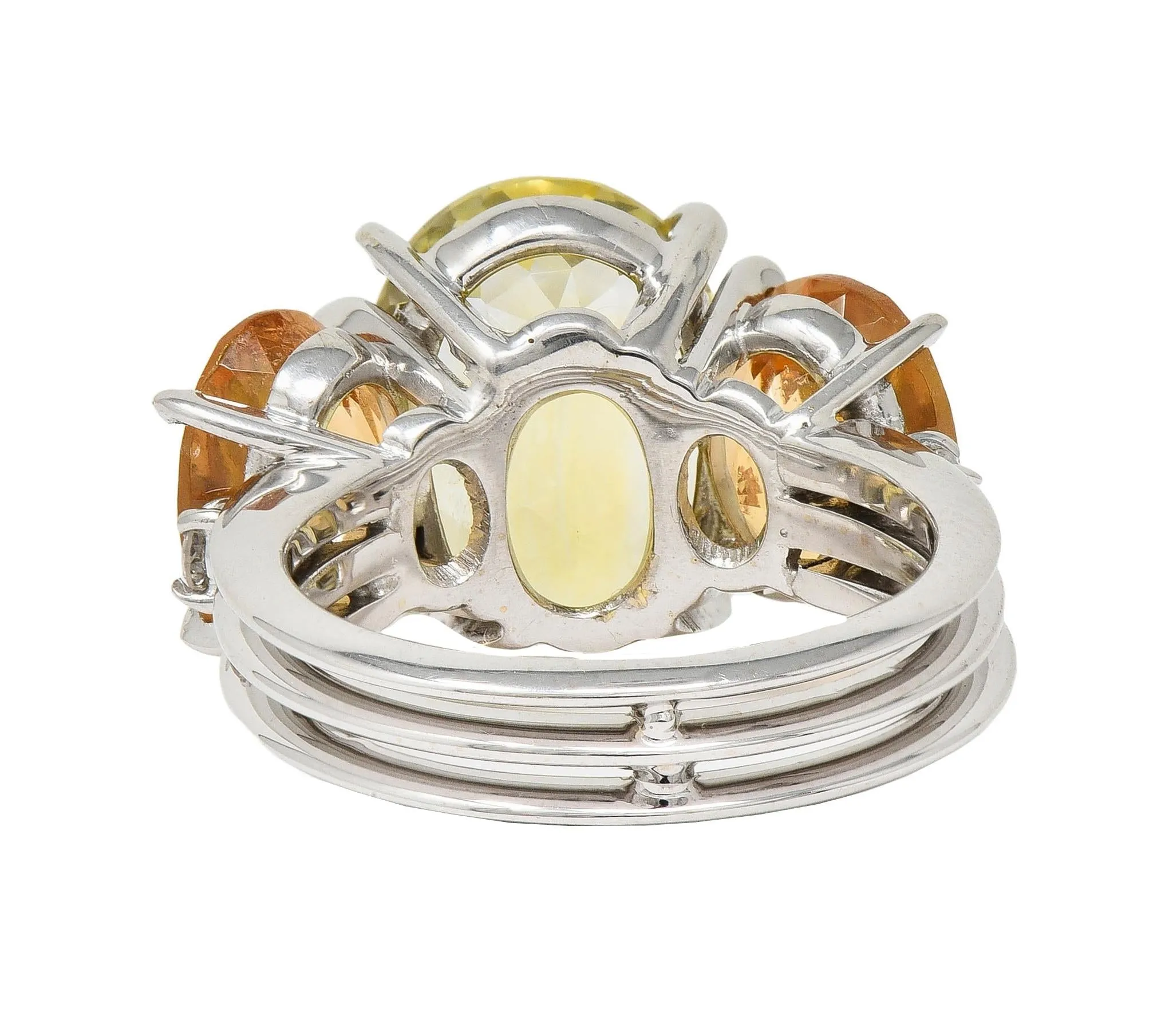 1980's 16.58 CTW No Heat Ceylon Yellow Sapphire Garnet Diamond 18 Karat White Gold Vintage Ring GIA