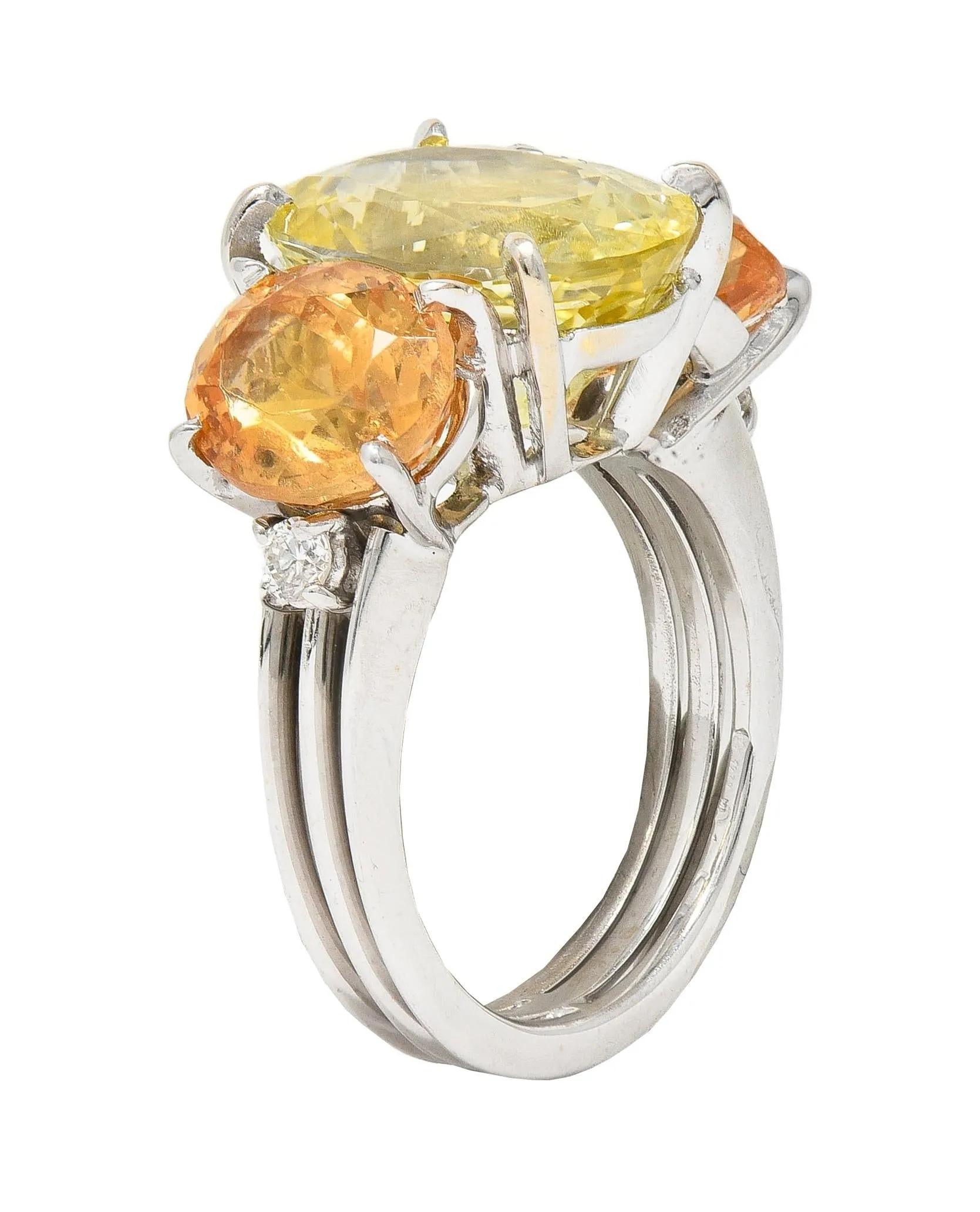 1980's 16.58 CTW No Heat Ceylon Yellow Sapphire Garnet Diamond 18 Karat White Gold Vintage Ring GIA