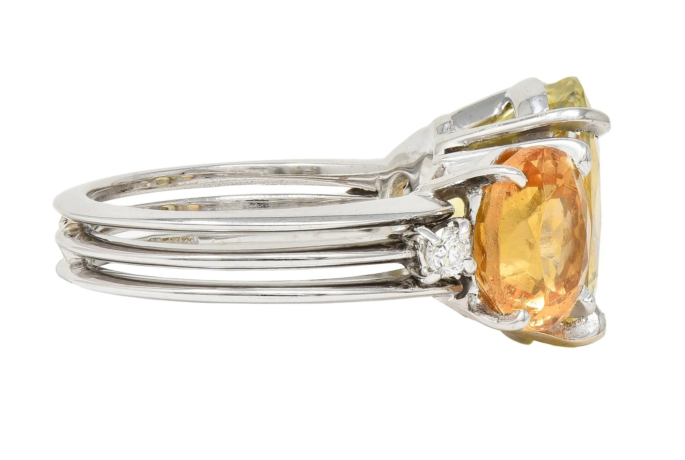 1980's 16.58 CTW No Heat Ceylon Yellow Sapphire Garnet Diamond 18 Karat White Gold Vintage Ring GIA