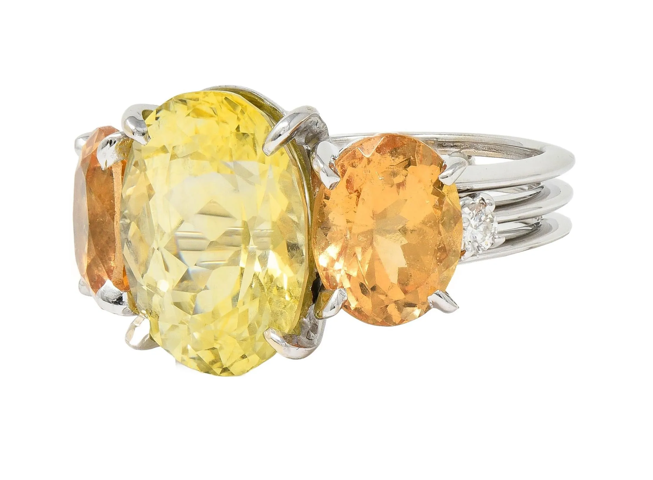 1980's 16.58 CTW No Heat Ceylon Yellow Sapphire Garnet Diamond 18 Karat White Gold Vintage Ring GIA