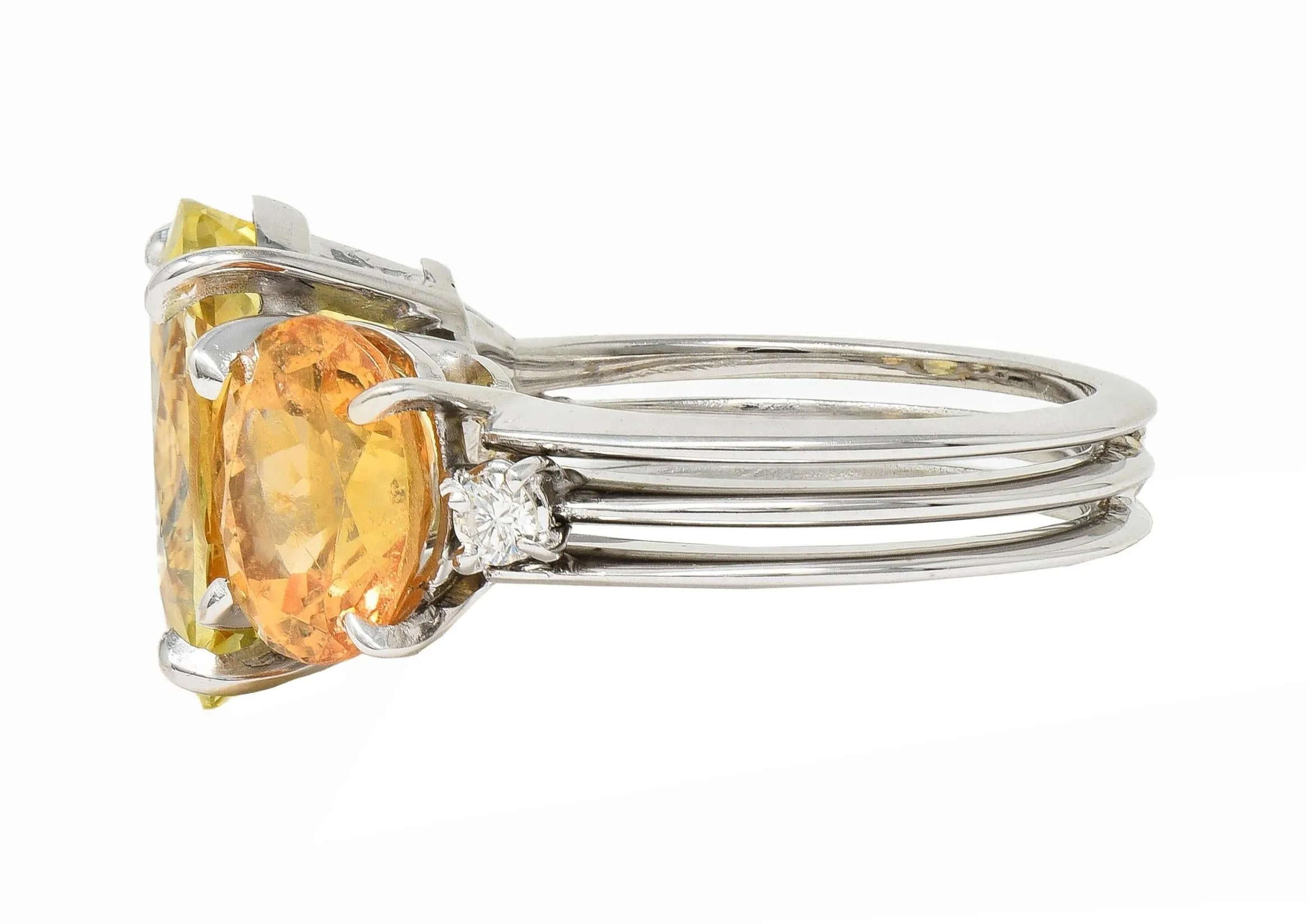 1980's 16.58 CTW No Heat Ceylon Yellow Sapphire Garnet Diamond 18 Karat White Gold Vintage Ring GIA