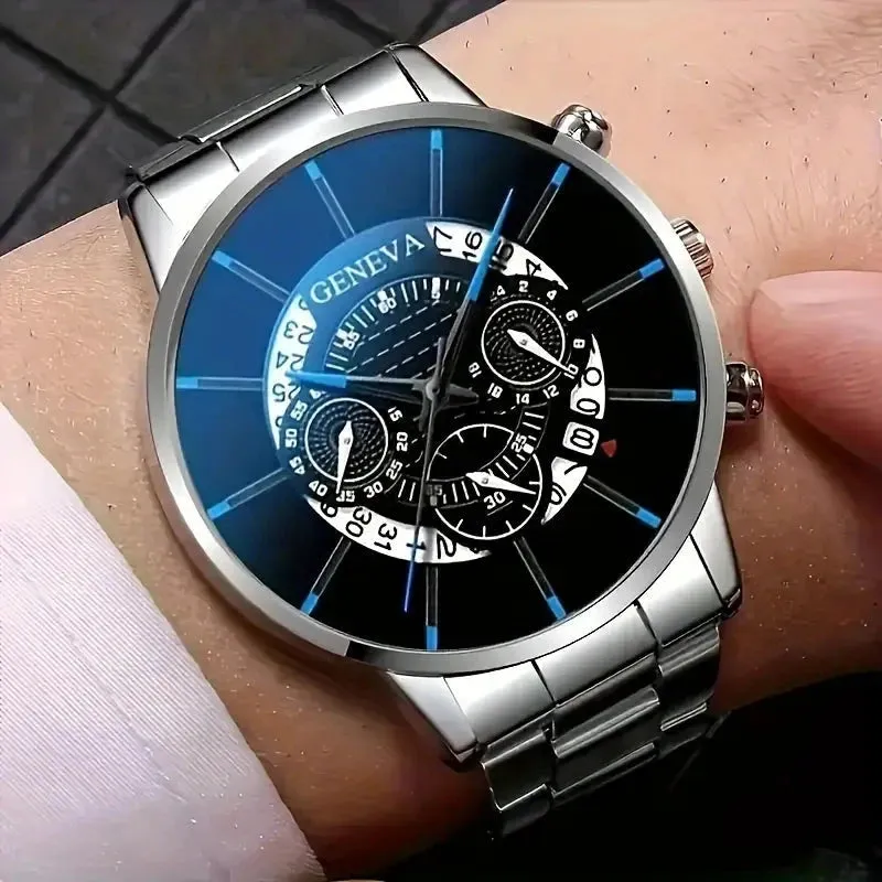 2-Piece Set: Exquisite Men's Quartz Timepieces And Fashionable Stainless Steel Watch Chains