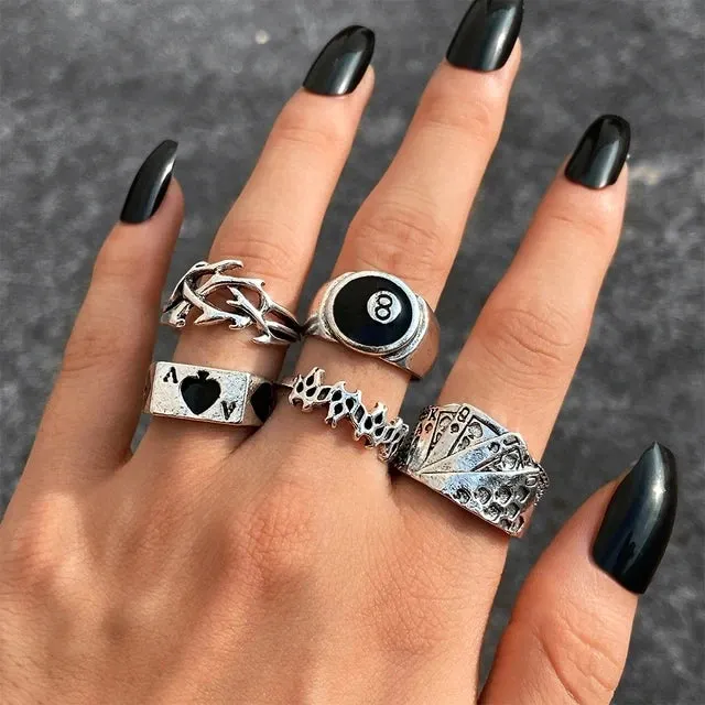 21pcs/set Punk Gothic Butterfly Snake Heart Rings Set For Women Men Vintage Silver Plated Geometric Finger Rings Party Jewelry