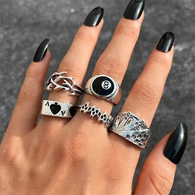 21pcs/set Punk Gothic Butterfly Snake Heart Rings Set For Women Men Vintage Silver Plated Geometric Finger Rings Party Jewelry