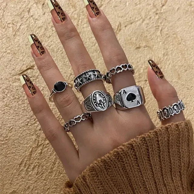 21pcs/set Punk Gothic Butterfly Snake Heart Rings Set For Women Men Vintage Silver Plated Geometric Finger Rings Party Jewelry