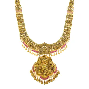 22K Antique Yellow Gold, CZ, Emerald, & Ruby Temple Necklace (67.7gm)