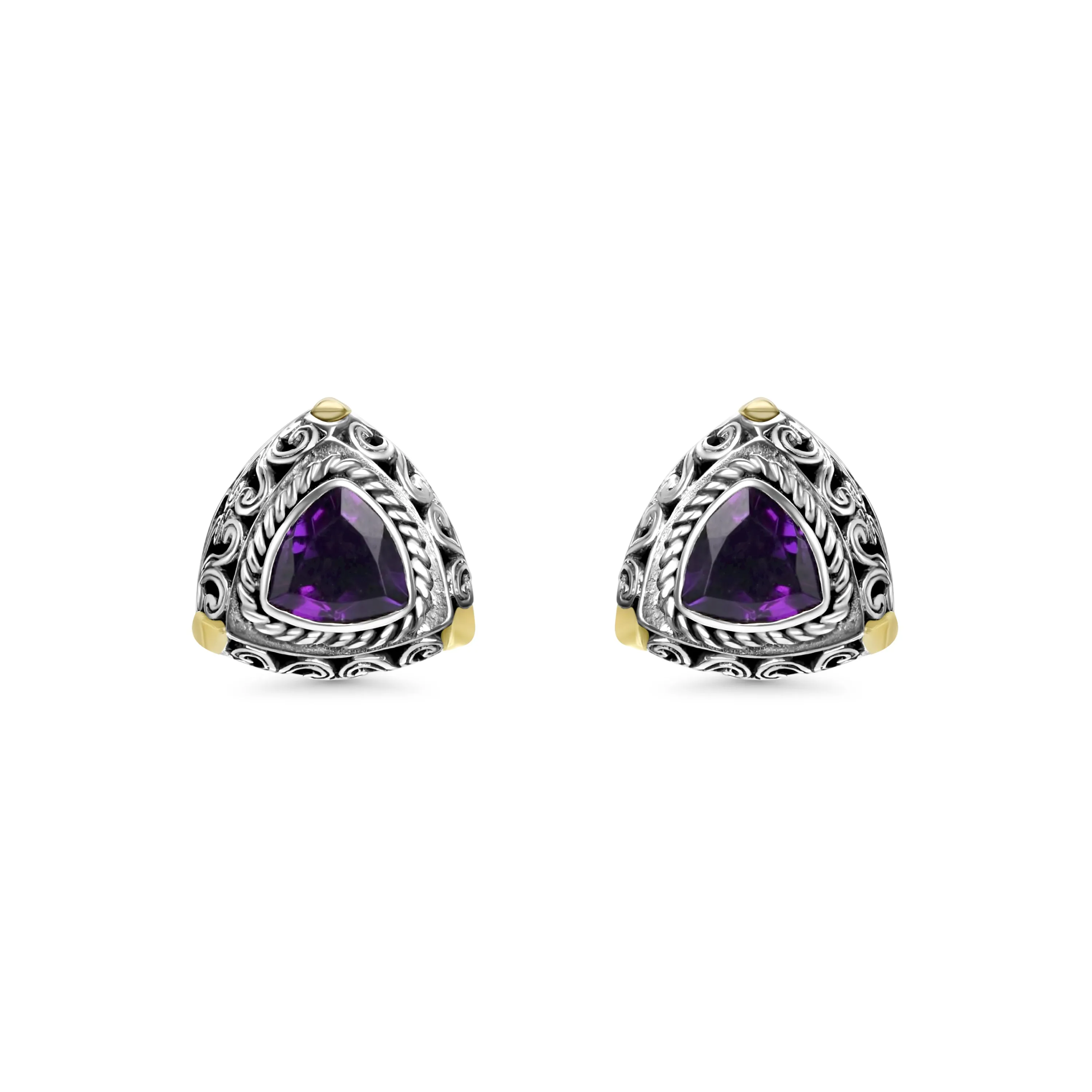 2.40 Cts Amethyst Stud Earring in Two Tone 925 Silver