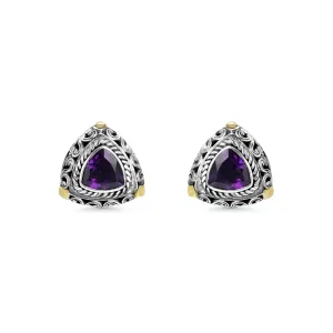2.40 Cts Amethyst Stud Earring in Two Tone 925 Silver