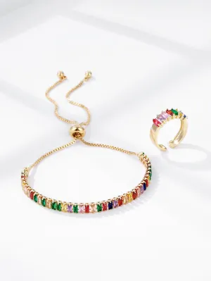 2pcs Zircon Decor Jewelry Set - Multicolor