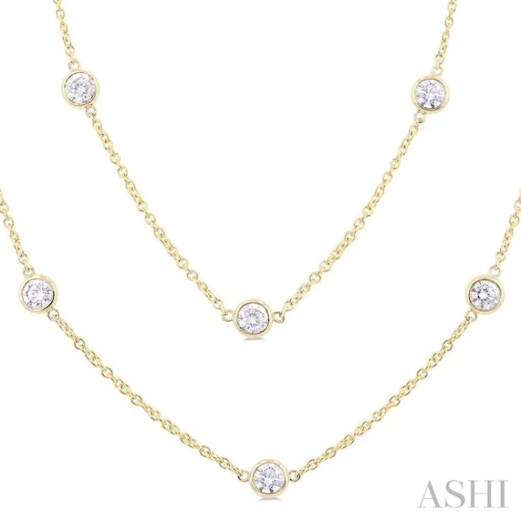 3.00 ctw Bezel Set Round Cut Diamond Station Long Necklace in 14K Yellow Gold