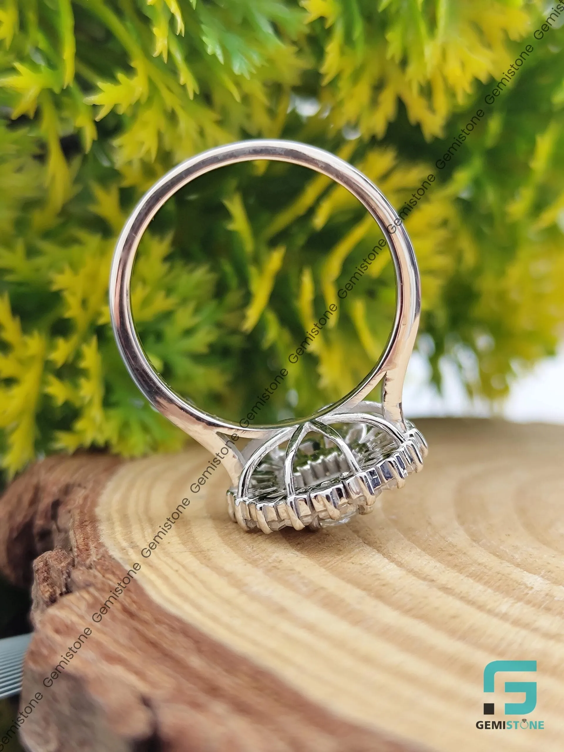3.20 TCW Round and Baguette Cut Moissanite Ballerina Halo Ring