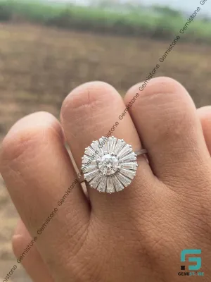 3.20 TCW Round and Baguette Cut Moissanite Ballerina Halo Ring