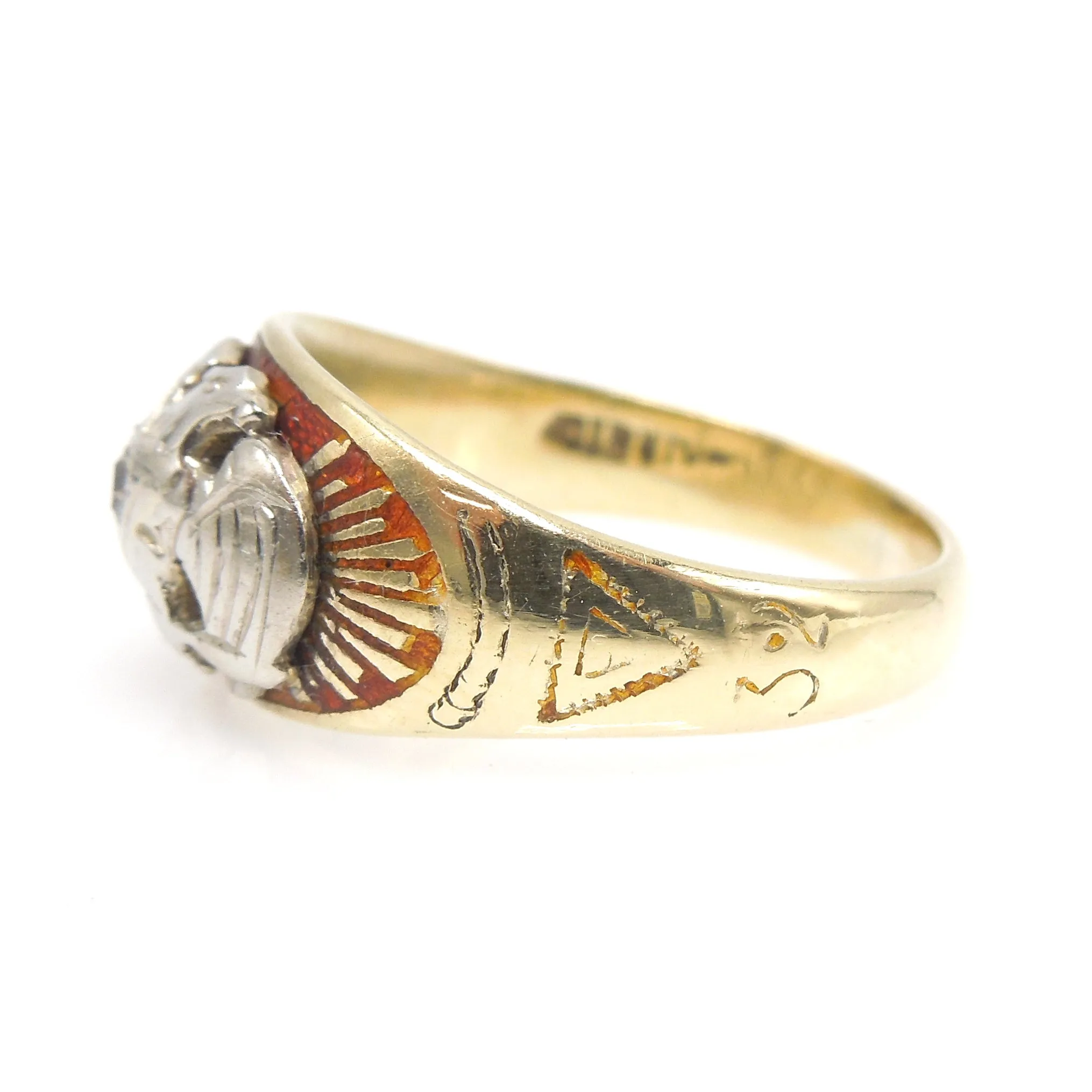32nd Degree Freemason Masonic Ring - 14K Yellow Gold and Platinum - Enamel - Diamond