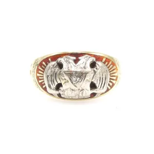 32nd Degree Freemason Masonic Ring - 14K Yellow Gold and Platinum - Enamel - Diamond