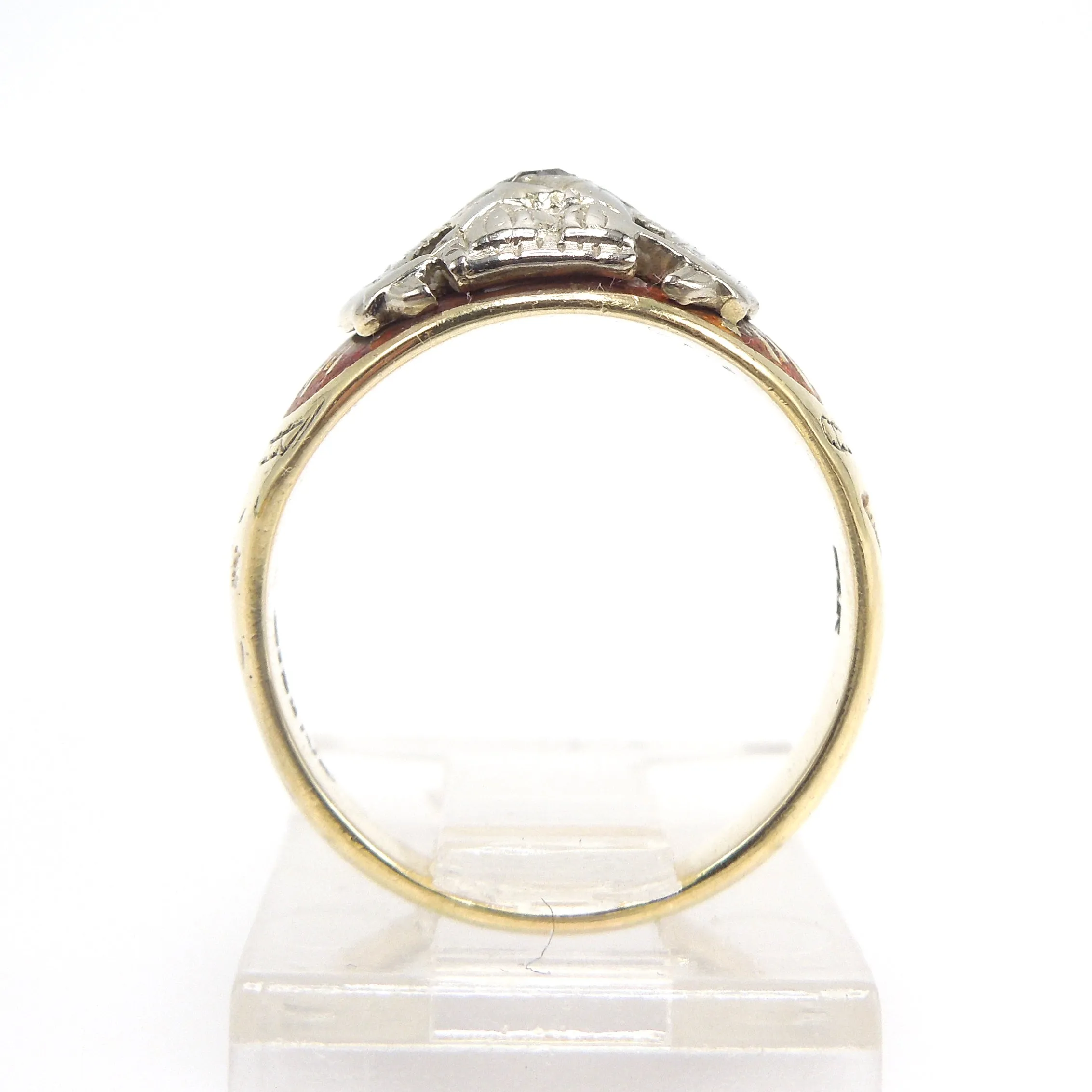 32nd Degree Freemason Masonic Ring - 14K Yellow Gold and Platinum - Enamel - Diamond