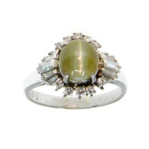 3.33ct Chrysoberyl Cat's Eye & Diamond Ring in Platinum