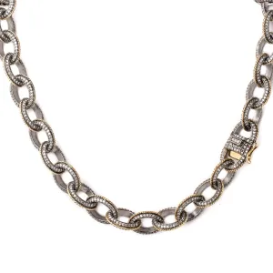 36" Diamond & Gold Trim Link Chain Necklace