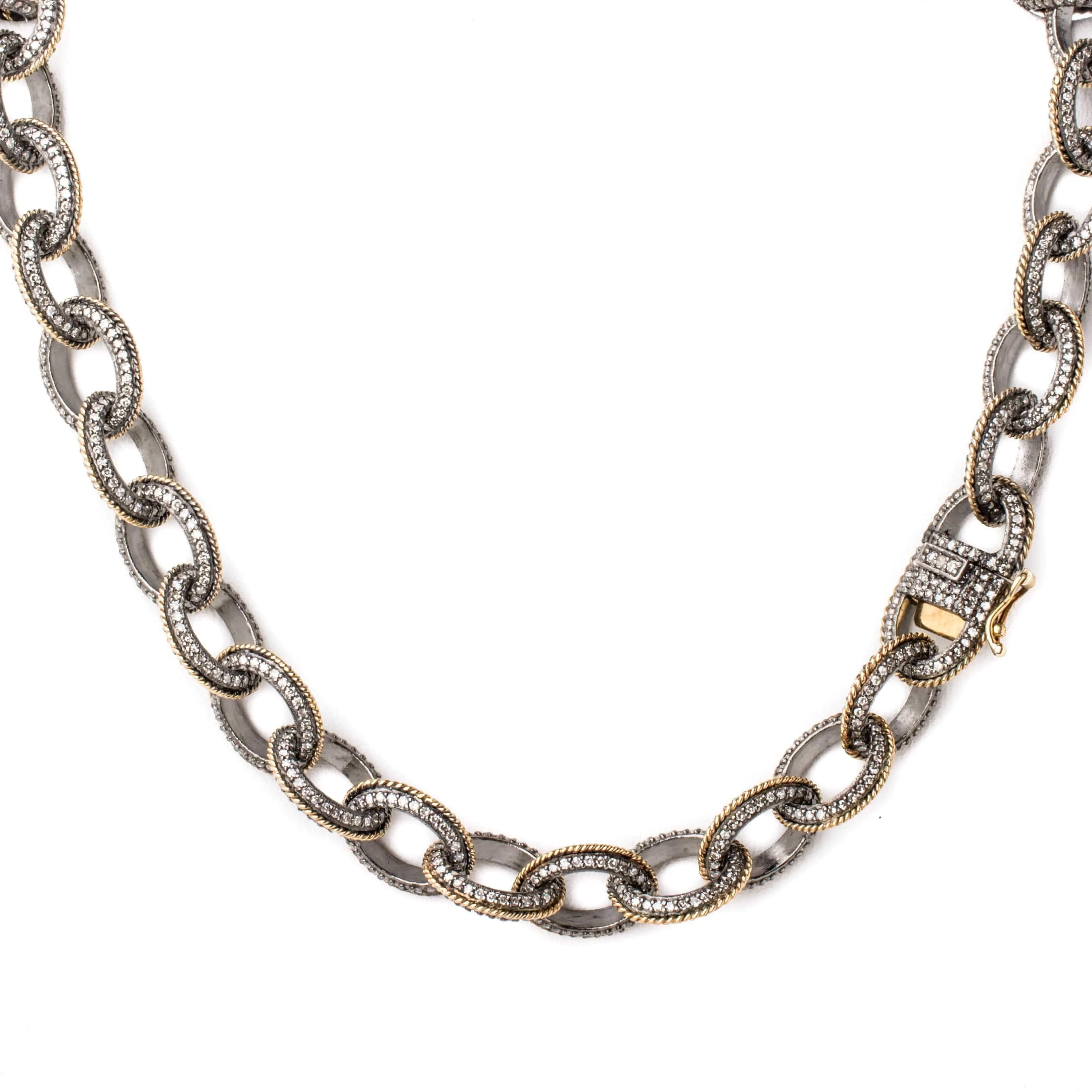36" Diamond & Gold Trim Link Chain Necklace