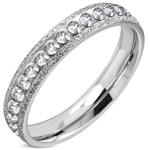 4 MM Stainless Steel Stardust Sandblasted Eternity CZ Comfort Fit Wedding Band Ring