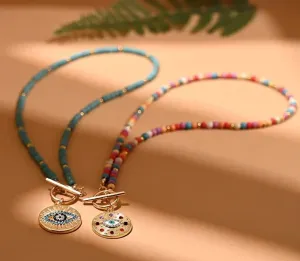 4mm Colorful Stone Choker Necklace for Women Round Evil Charm Pendant Necklace Fashion New Daily Jewelry