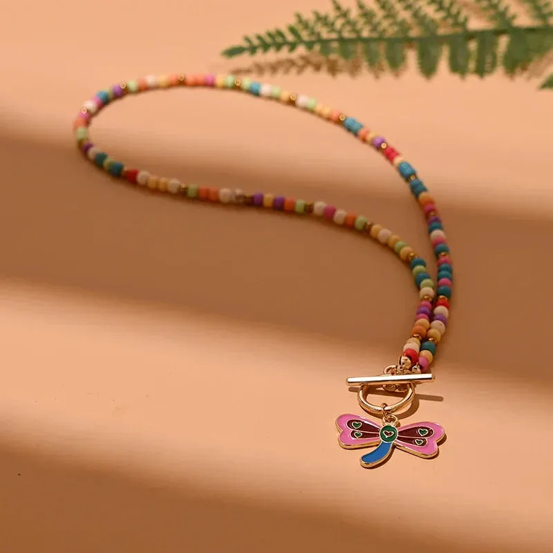 4mm Colorful Stone Choker Necklace for Women Round Evil Charm Pendant Necklace Fashion New Daily Jewelry