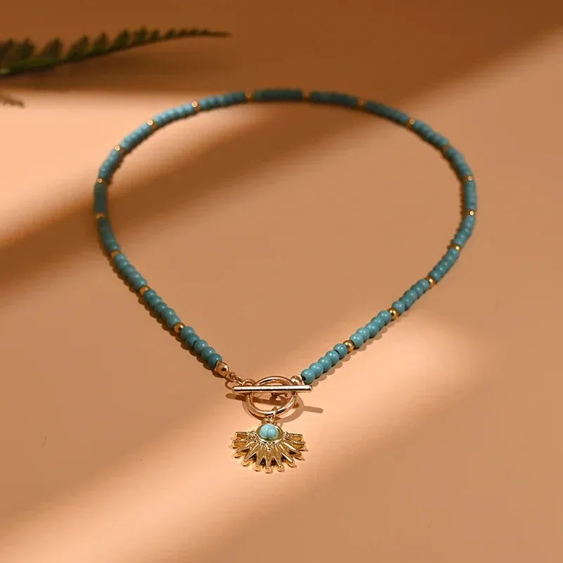 4mm Colorful Stone Choker Necklace for Women Round Evil Charm Pendant Necklace Fashion New Daily Jewelry