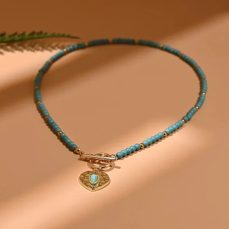 4mm Colorful Stone Choker Necklace for Women Round Evil Charm Pendant Necklace Fashion New Daily Jewelry