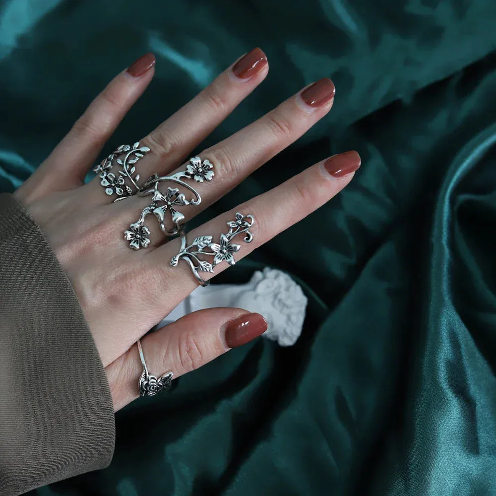 4PCS/Set Forest Vine Leaf Flower Ring Vintage Punk Antique Carved Midi Finger Ring Women Bohemian Rings For Men Jewelry Gifts