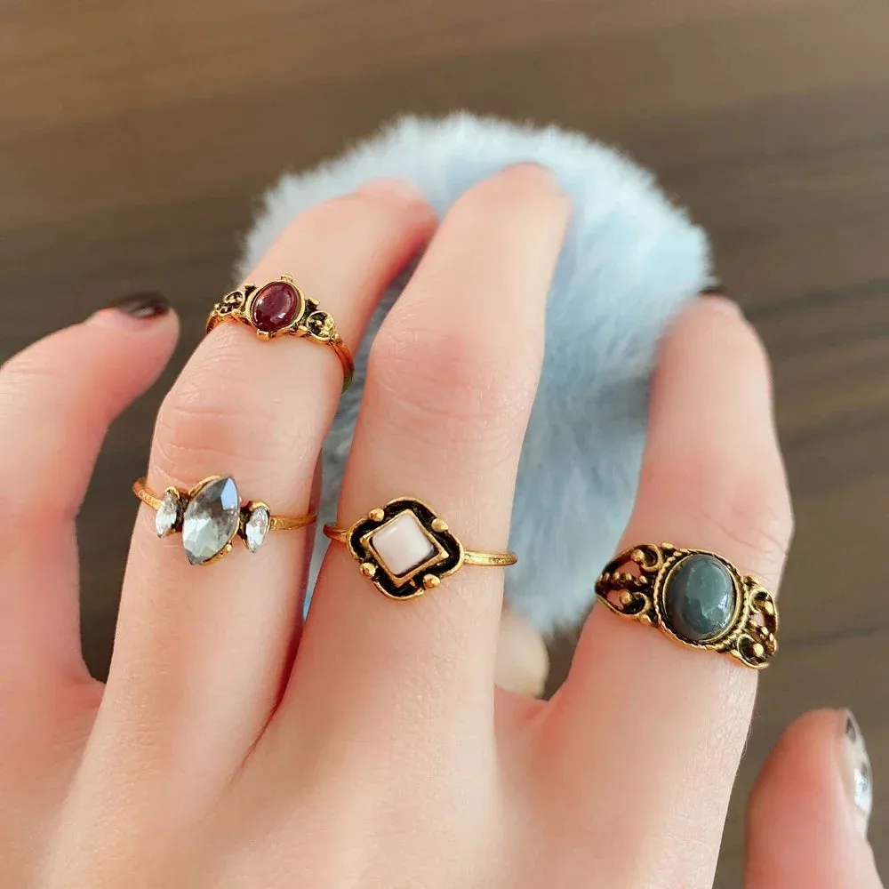 4PCS/Set Forest Vine Leaf Flower Ring Vintage Punk Antique Carved Midi Finger Ring Women Bohemian Rings For Men Jewelry Gifts