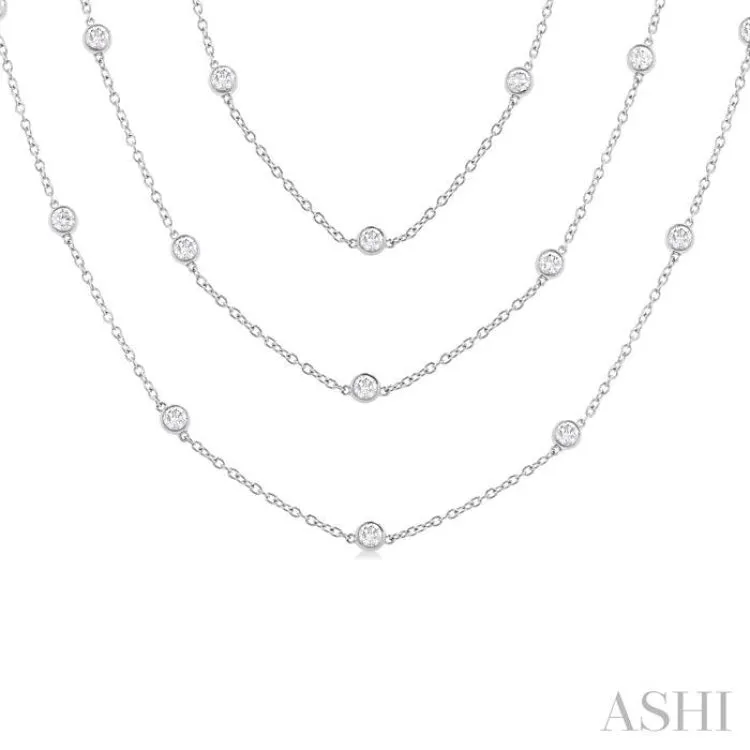 5.00 ctw Bezel Set Round Cut Diamond 60-Inch Long Station Necklace in 14K White Gold