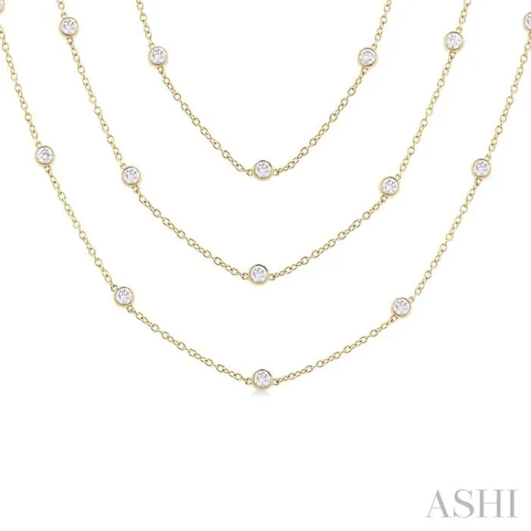5.00 ctw Bezel Set Round Cut Diamond 60-Inch Long Station Necklace in 14K Yellow Gold