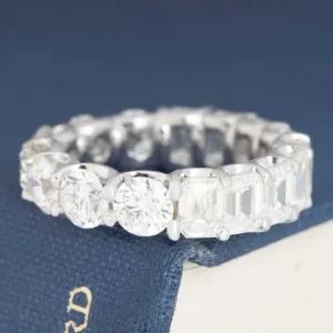 6.40ctw Emerald & Round Cut Diamond Eternity Band