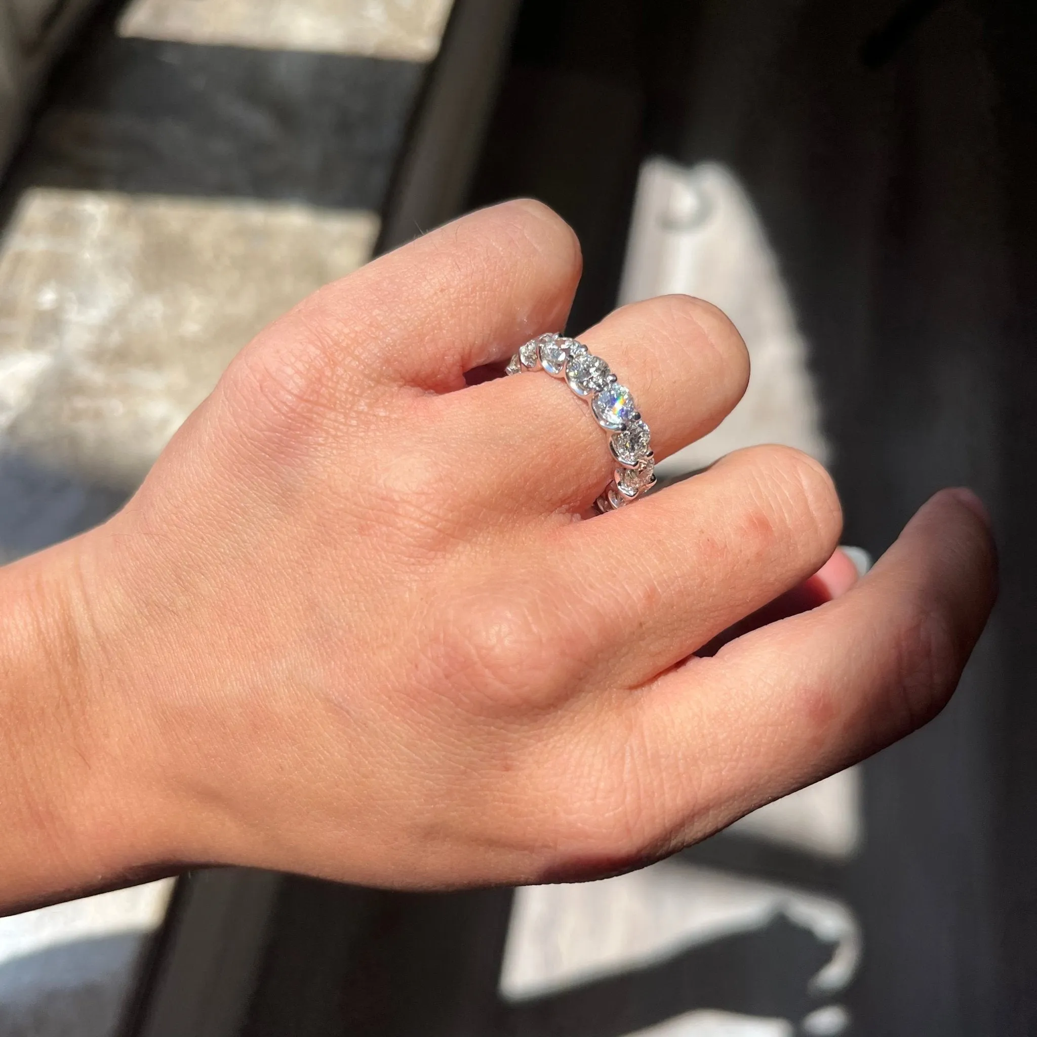 6.40ctw Emerald & Round Cut Diamond Eternity Band