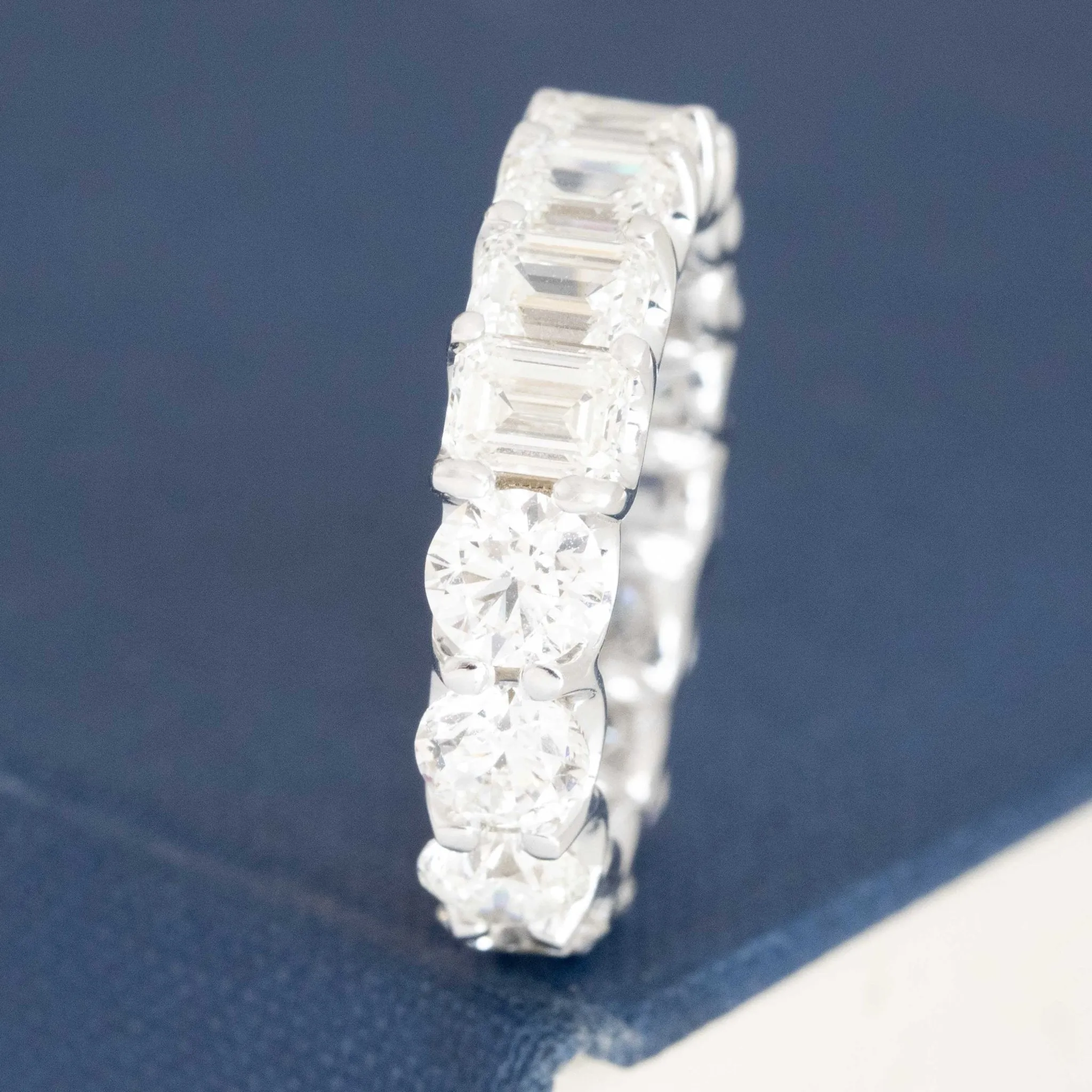 6.40ctw Emerald & Round Cut Diamond Eternity Band