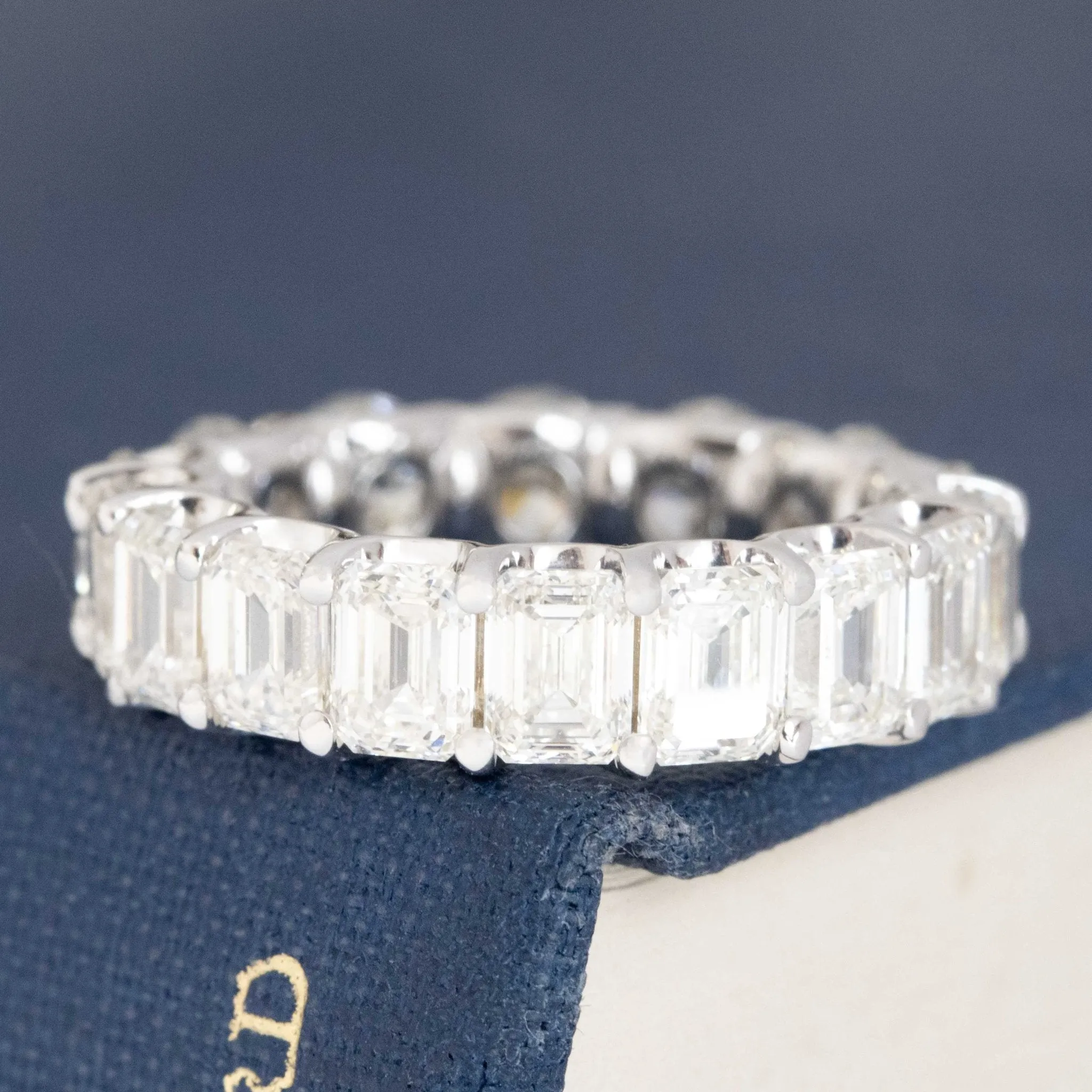 6.40ctw Emerald & Round Cut Diamond Eternity Band