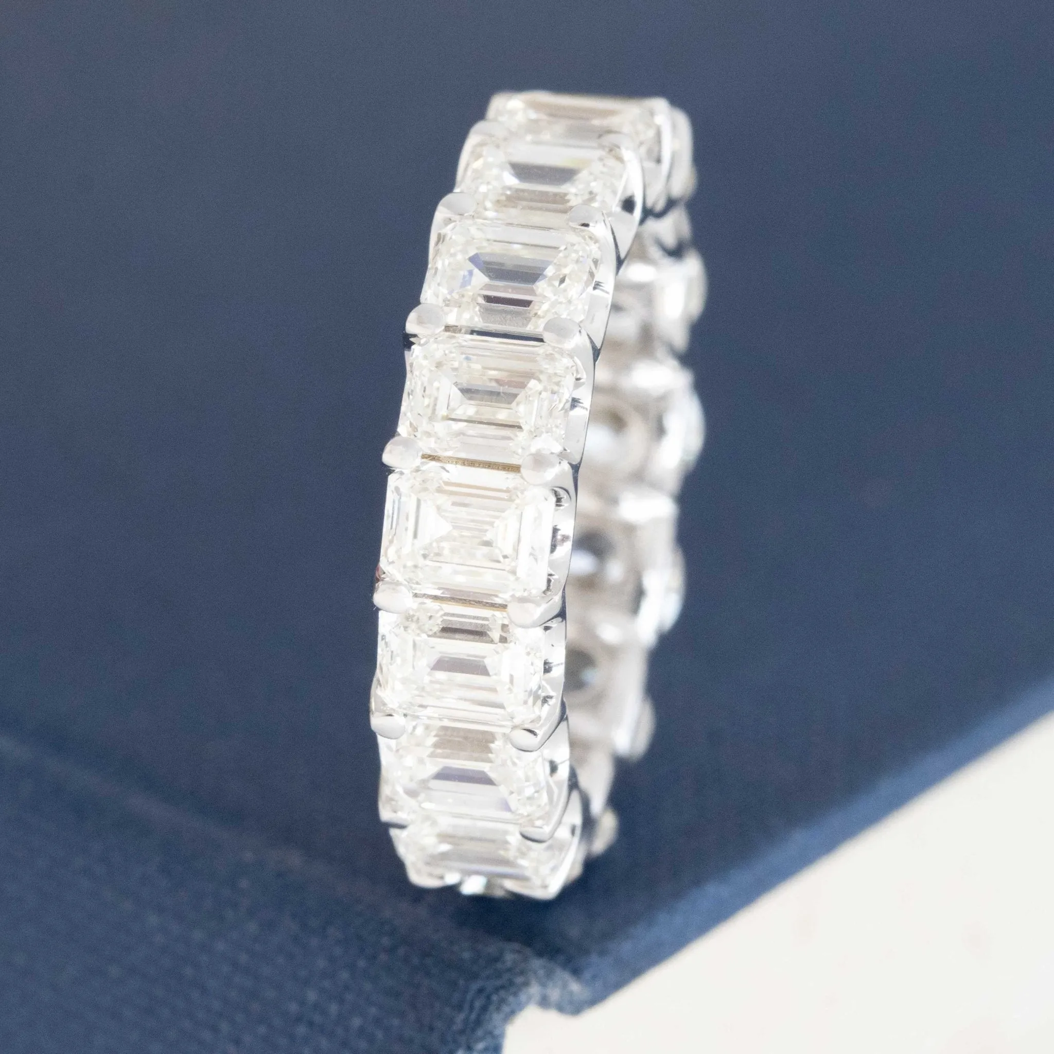 6.40ctw Emerald & Round Cut Diamond Eternity Band