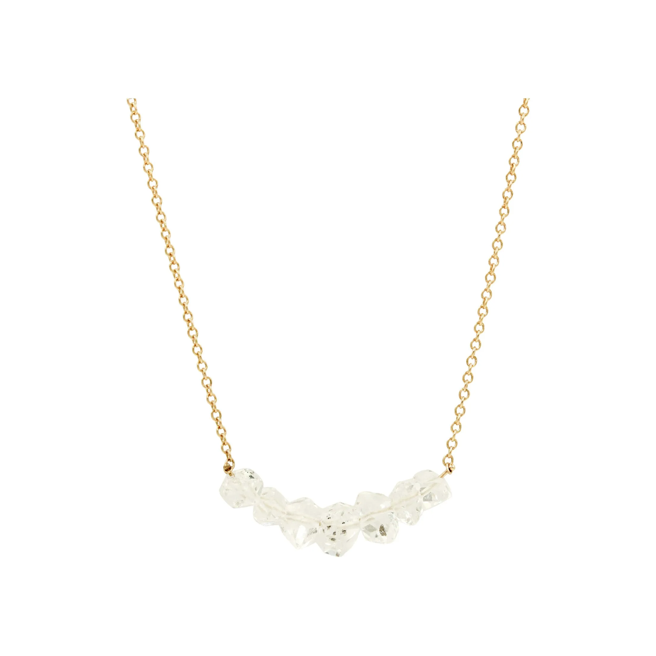 7 Points, 14k Yellow Gold and Herkimer Diamond Necklace