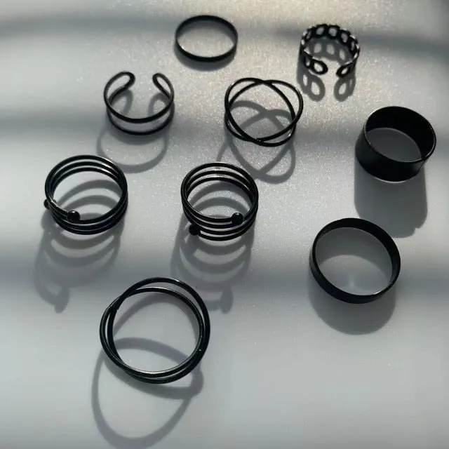 7pcs Fashion Punk joint Ring Set Geometric Twist Minimalist Jewelry Metal circular Golden Ring for Women. Street Dance Accessory.