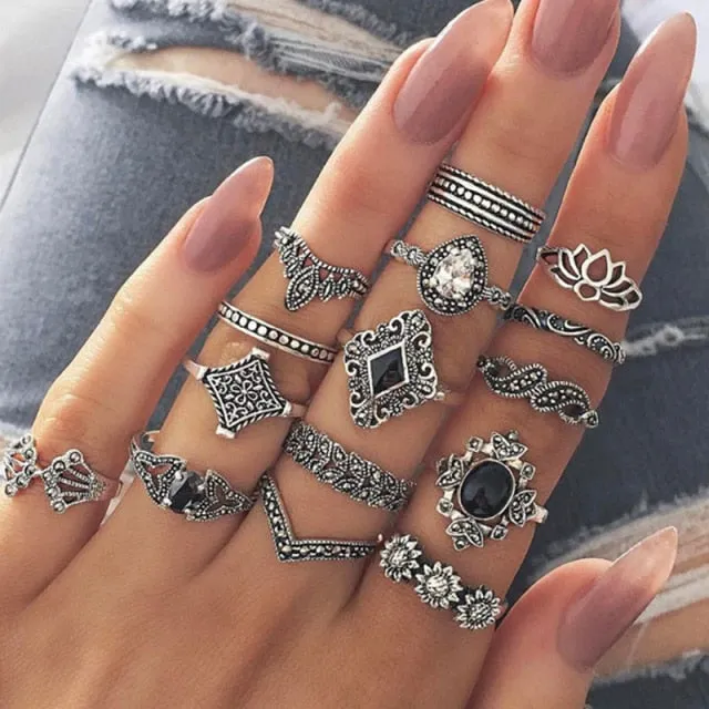 7pcs Fashion Punk joint Ring Set Geometric Twist Minimalist Jewelry Metal circular Golden Ring for Women. Street Dance Accessory.