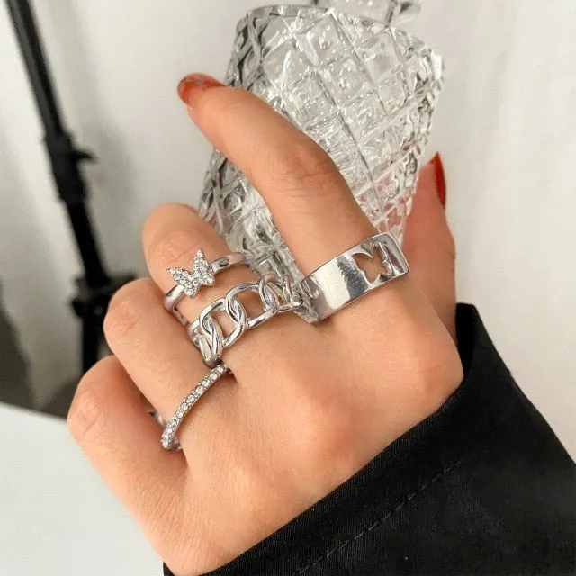 7pcs Fashion Punk joint Ring Set Geometric Twist Minimalist Jewelry Metal circular Golden Ring for Women. Street Dance Accessory.