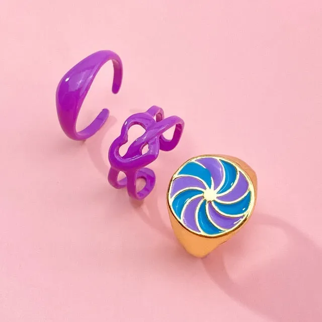 7pcs Fashion Punk joint Ring Set Geometric Twist Minimalist Jewelry Metal circular Golden Ring for Women. Street Dance Accessory.