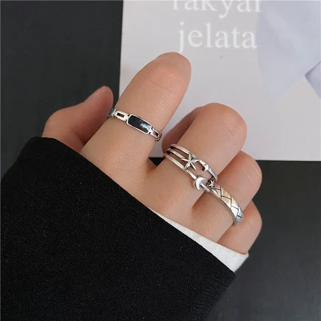 7pcs Fashion Punk joint Ring Set Geometric Twist Minimalist Jewelry Metal circular Golden Ring for Women. Street Dance Accessory.