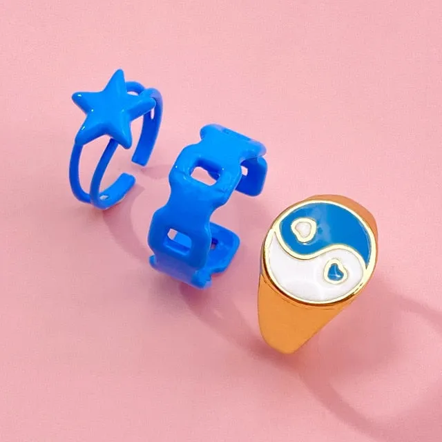 7pcs Fashion Punk joint Ring Set Geometric Twist Minimalist Jewelry Metal circular Golden Ring for Women. Street Dance Accessory.