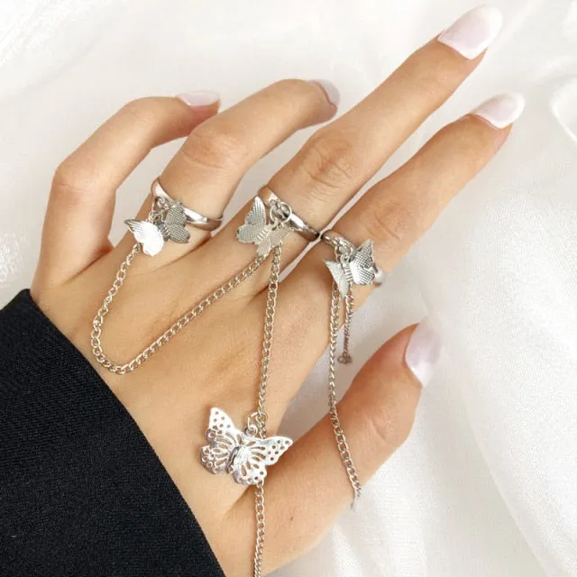 7pcs Fashion Punk joint Ring Set Geometric Twist Minimalist Jewelry Metal circular Golden Ring for Women. Street Dance Accessory.