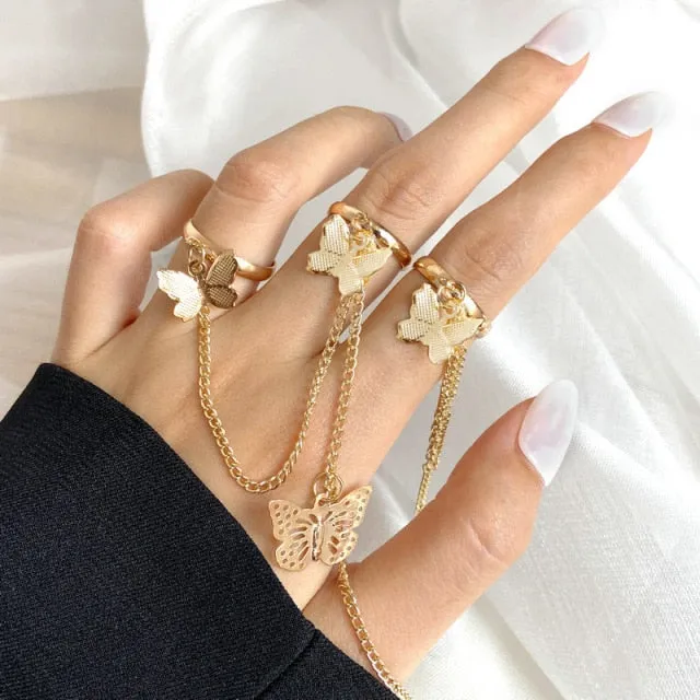 7pcs Fashion Punk joint Ring Set Geometric Twist Minimalist Jewelry Metal circular Golden Ring for Women. Street Dance Accessory.