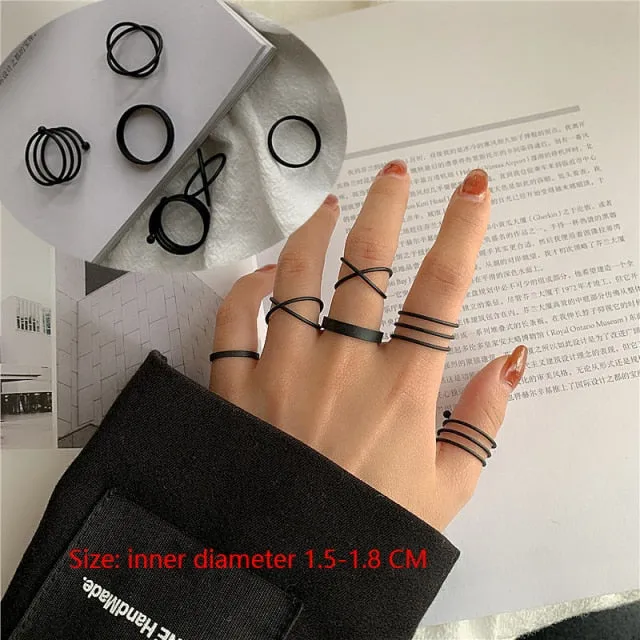 7pcs Fashion Punk joint Ring Set Geometric Twist Minimalist Jewelry Metal circular Golden Ring for Women. Street Dance Accessory.