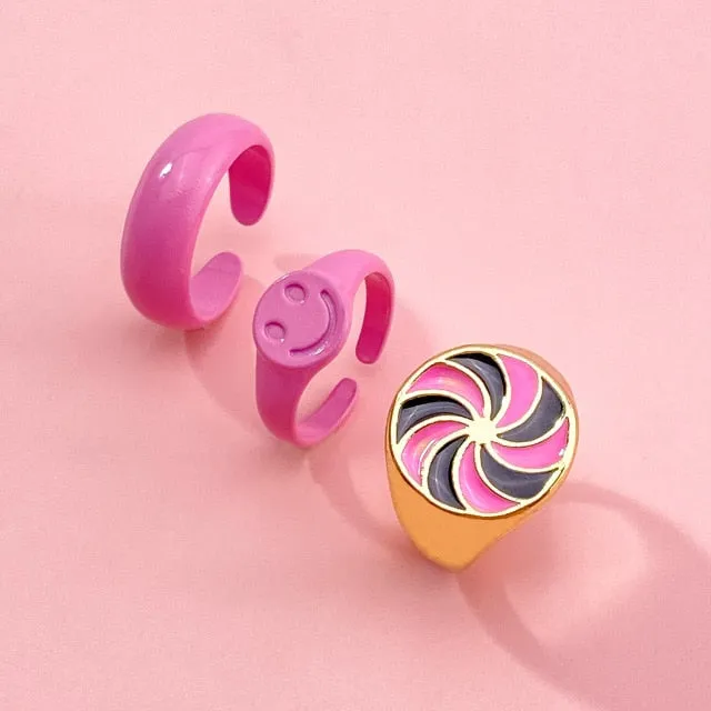 7pcs Fashion Punk joint Ring Set Geometric Twist Minimalist Jewelry Metal circular Golden Ring for Women. Street Dance Accessory.